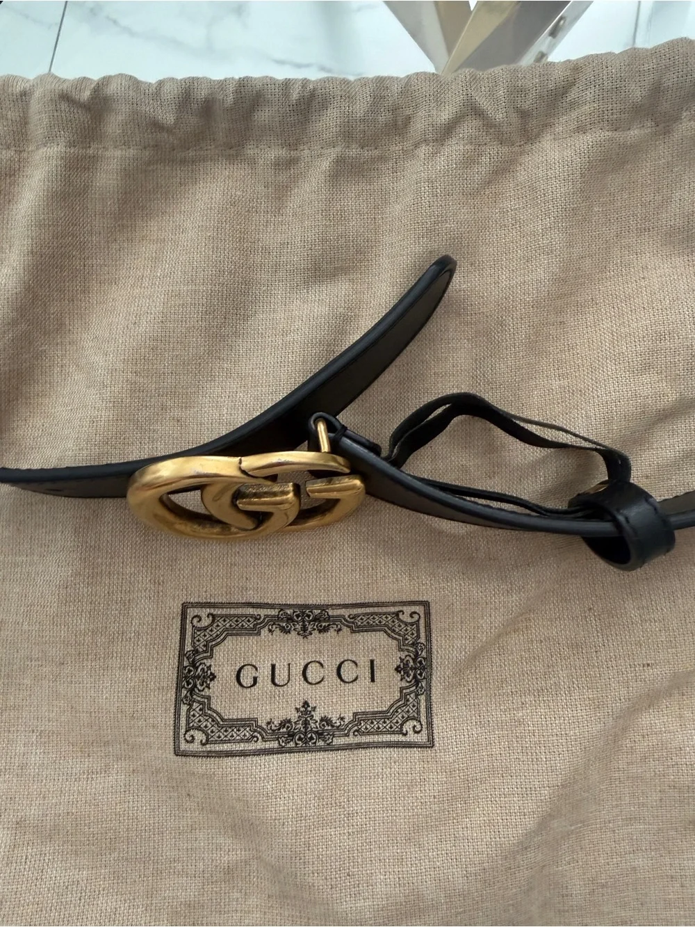 Gucci Black Leather Belt with Gold Double G Buckle